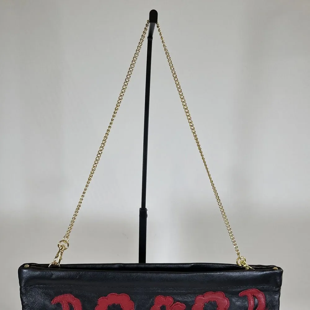 Great American‎ Leatherworks Hinged Chain Strap Clutch Purse Red Boho Western